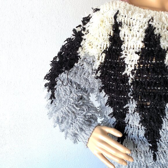 Vintage Fuzzy Sweater Loop Knit Sweater Fluffy Sweater Shaggy Sweater 80s Retro - Picture 6 of 11